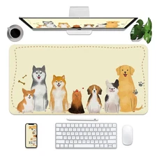 31.5x15.7 Puppies Desk Mat, Waterproof Leather, Non-Slip, Writing Pad, Cute