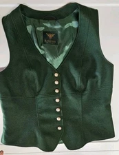 h. moser  Aus Salzburg Womens 42 (M/L) Green Wool Vest w Lion Crest Button