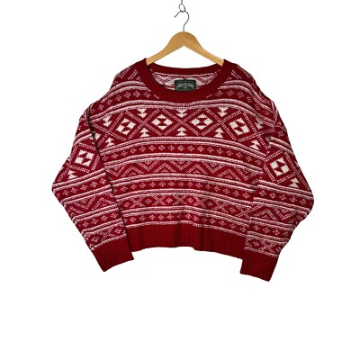 American Eagle Womens Red White Fair Isle Knit Sweater Size XL Winter Cozy
