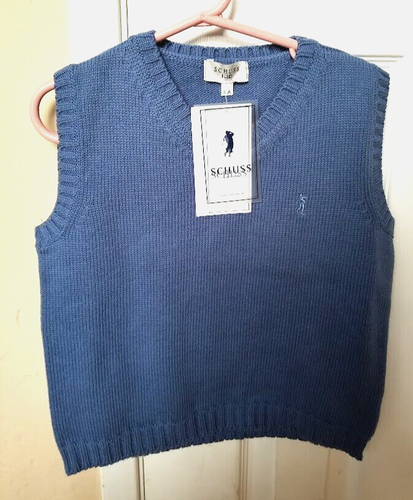 Schuss Kid Knit V-neck sweater vest dressy boy size 4 4A slate steel blue Spain