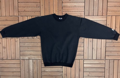 Starter One Pound Fleece Vintage Blank Black Crewneck Sweater Size Medium - Picture 4 of 7