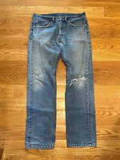 Levi's 505 Vintage niebieskie dżinsy straight fit postarzone 100% bawełna męskie rozmiar 34x34