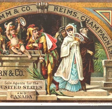 1800's Somborn NY Champagne Victorian Masquerade Ball Mumm Reims Jester old Card