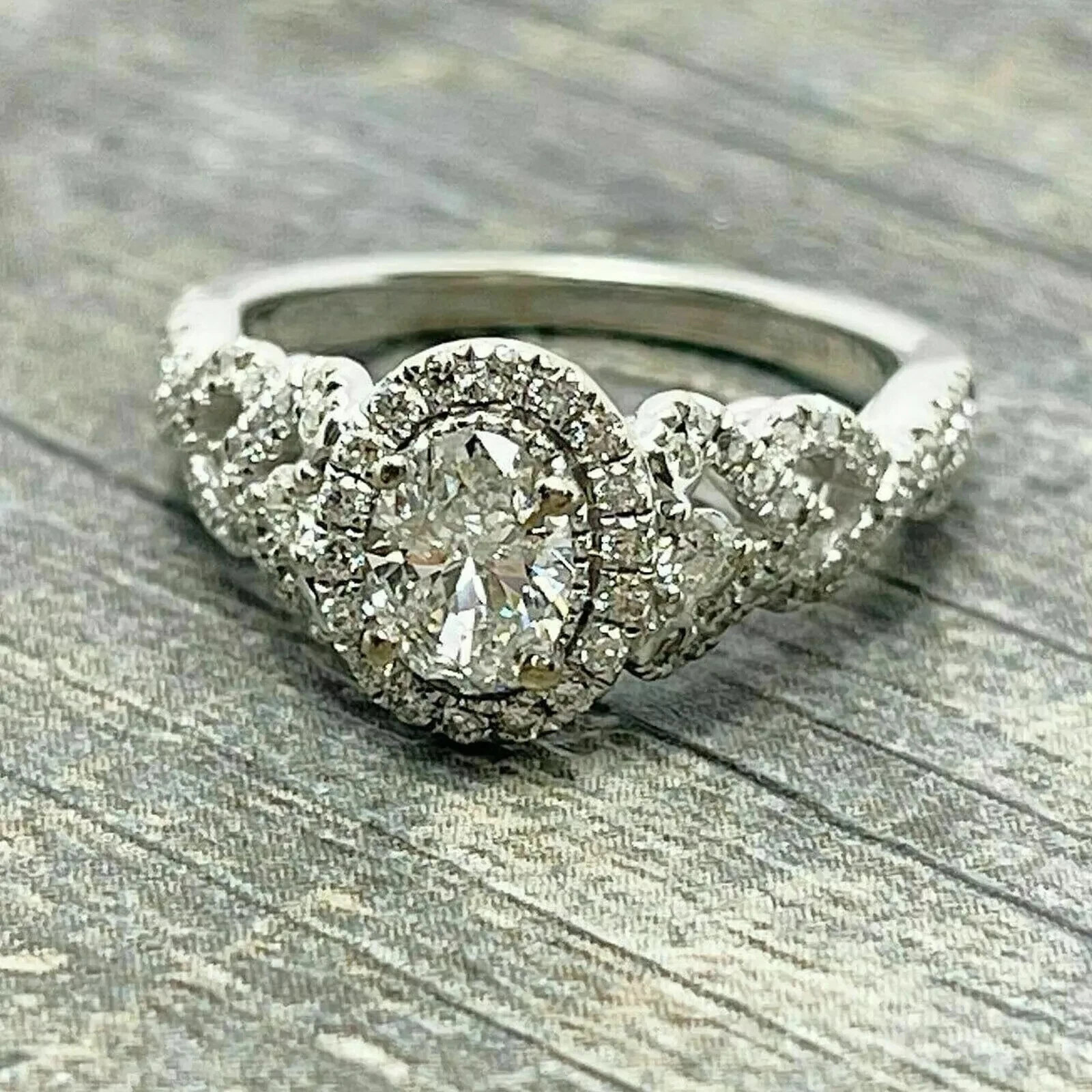 Vera Wang Style  Lab-Created Diamond Halo Wedding 14Ct White Gold Filled Ring - Picture 1 of 9