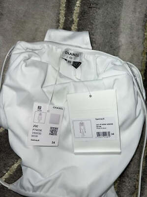 Chanel 23C White Silver Crystal CC Logo One Piece Swimsuit Chanel 23C White Silver Crystal CC Logo One Piece Swimsuit