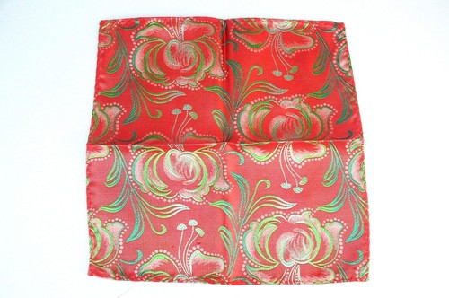 Lord R Colton Masterworks Pocket Square - Fire Red & Green Futurism - $75 New - Picture 3 of 3