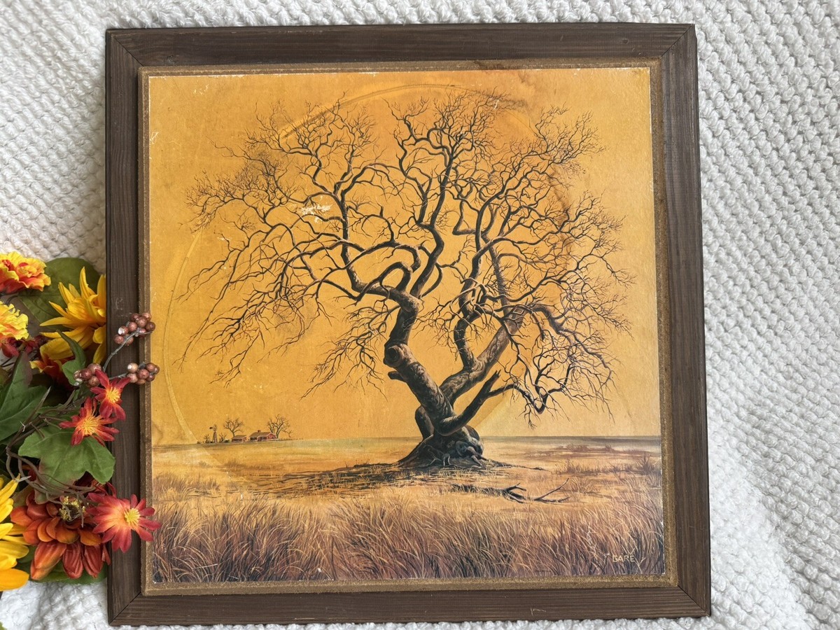 Vintage Framed Print-Tree Of Life- Signed “Gare”Rustic Mid