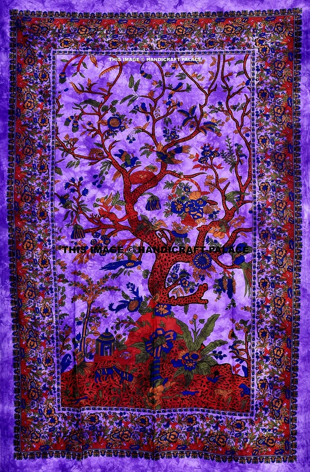 Tree of Life Bedspread Cotton Hippie Bedding Set Indian Bed Sheet Tapestry Dorm - Image 2 of 2
