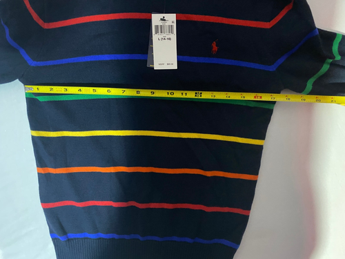 Camisa Polo Ralph Lauren Niños Grande Negra Arco Iris Tejida Térmica Manga Larga Nueva con Etiquetas - Imagen 7 de 9