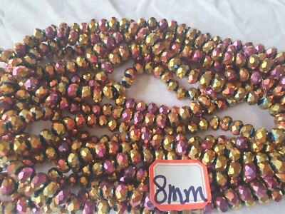 Restposten 10 Fäden (ca 650 Perlen) 8mm rosa regenbogenfarben Kristallperlen neu