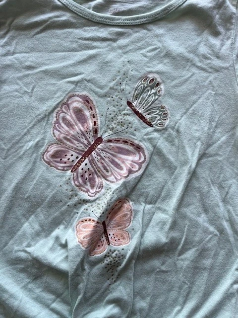Carter's Butterfly Size 7 A Tee Shirt Top Girls Short Sleeve Light Green - Image 2 of 4