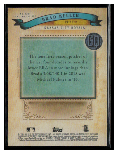 2019 Topps Gypsy Queen #230 Brad Keller RC - Picture 2 of 2