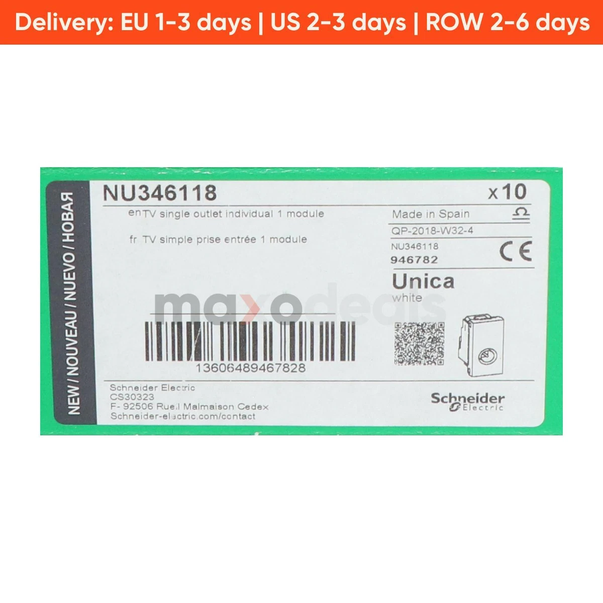 Schneider Electric NU346118 TV Single Outlet NEW NFP Sealed (10pcs 