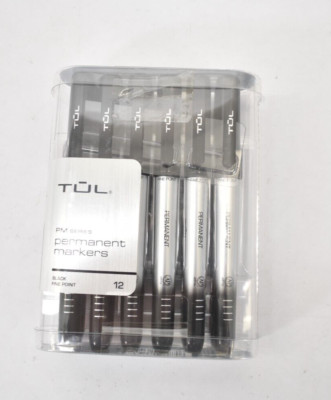 Tul Permanent Markers Fine Point 8 Pack Set Silver Barrel w Black Ink Quick Dry