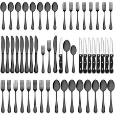 24-Piece Matte Black Silverware Set, Stainless Steel Flatware Cutlery, Kitchen