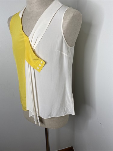Anthropologie Maeve Seide Tank Top Shirt Gr. 8 Bluse Ärmel gelb weiß - Bild 2 von 8