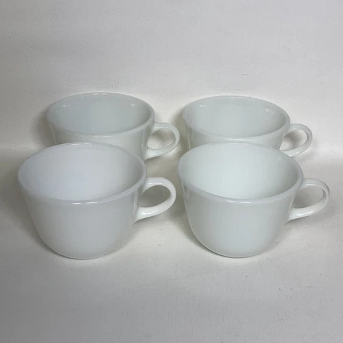 VTG Pyrex Milk Glass Solid White Tea Coffee Cup Retro Cafe Demitasse Set Of 4