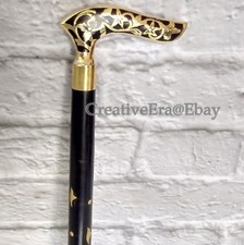 Designer Brass Resin Head Handle Walking Stick Black Wooden Brass Inlaid Cane