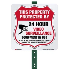10" X 10" 'Property Protected by 24 Hr Video Surveillance' Yard Sign with 3 Ft S