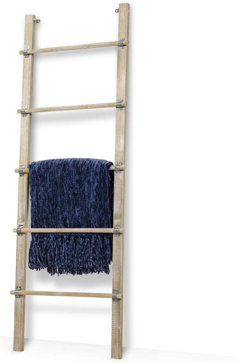 MyGift Solid Wood Vintage Brown Washed Wall Leaning Blanket Ladder