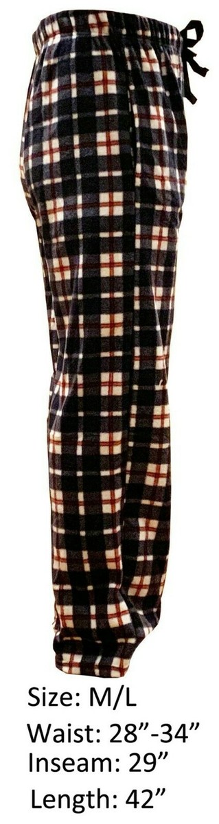 New Mens Flannel Fleece Pajama Pant Lounge Pants Black Red White M