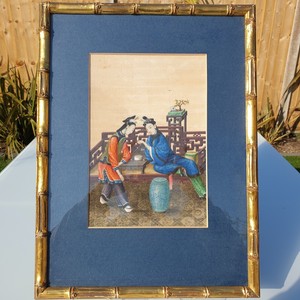 FINE QUALITY ANTIQUE CHINESE 19TH C WATERCOLOUR OF CHESS PLAYING BEAUTIES