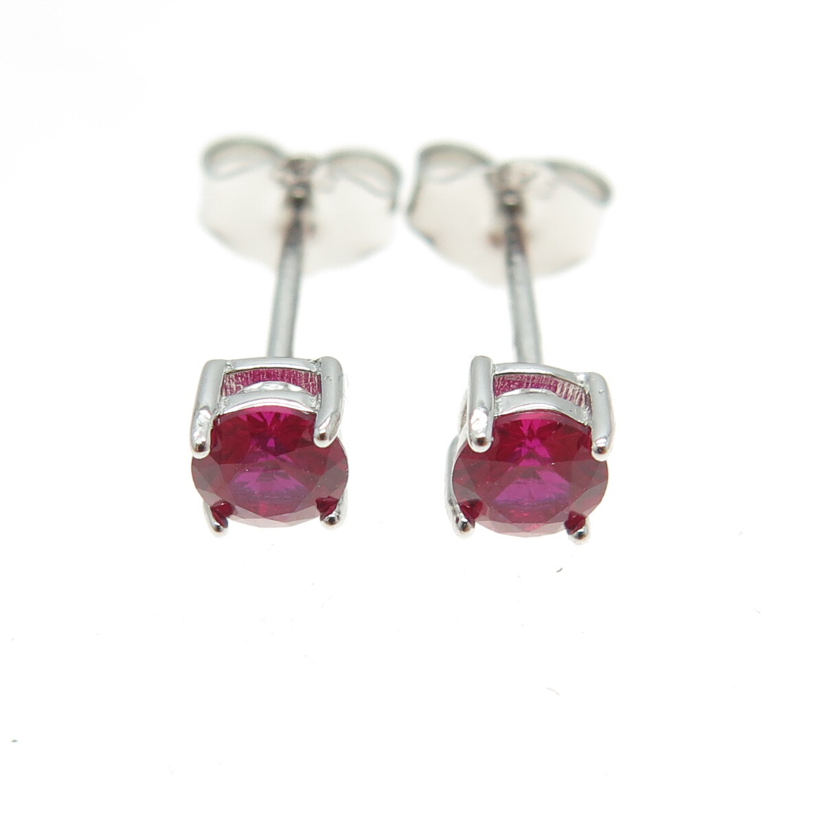 925 Sterling Silver Lab-Created Ruby Stud Earrings - image 4