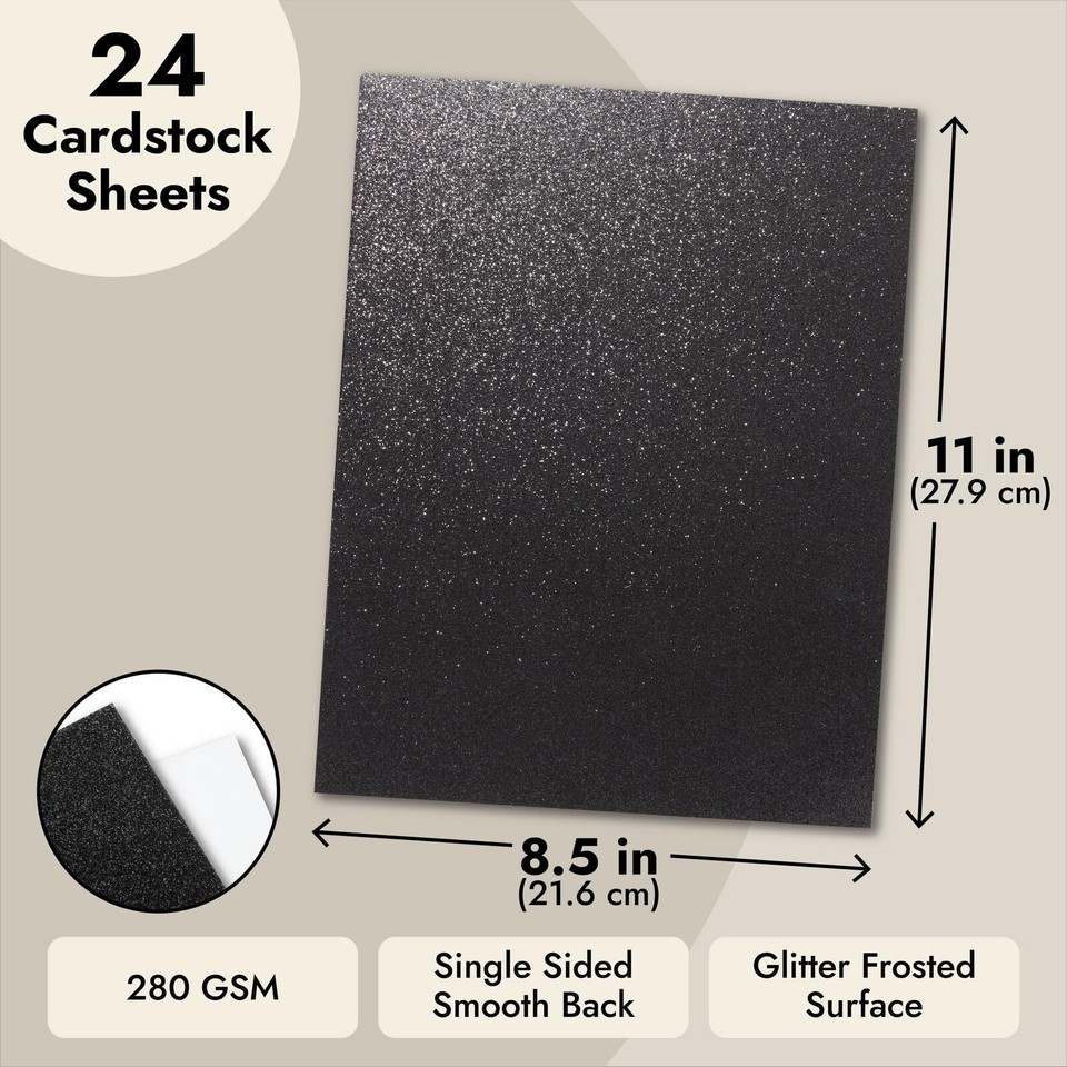 24 Sheets Black Glitter Cardstock Paper 8.5 x 11 for Scrapbooking, DIY