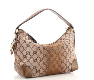 Authentic GUCCI Heart Bit Shoulder Bag Brown Gold 7061A Canvas