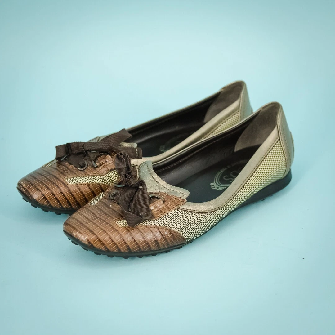 TOD’S Mocassini Tod's taglia 7 marroni pelle tessuto lacci punta fiocco slip on guida