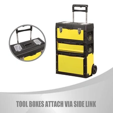 Yellow Tool Box 3-Tier Stackable Trolley Storage Case Organize 19.5"x 28.5"x 12"