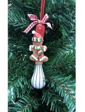 Holiday Time Gingerbread Man on Mini Wisk Christmas Tree Hanging Ornament