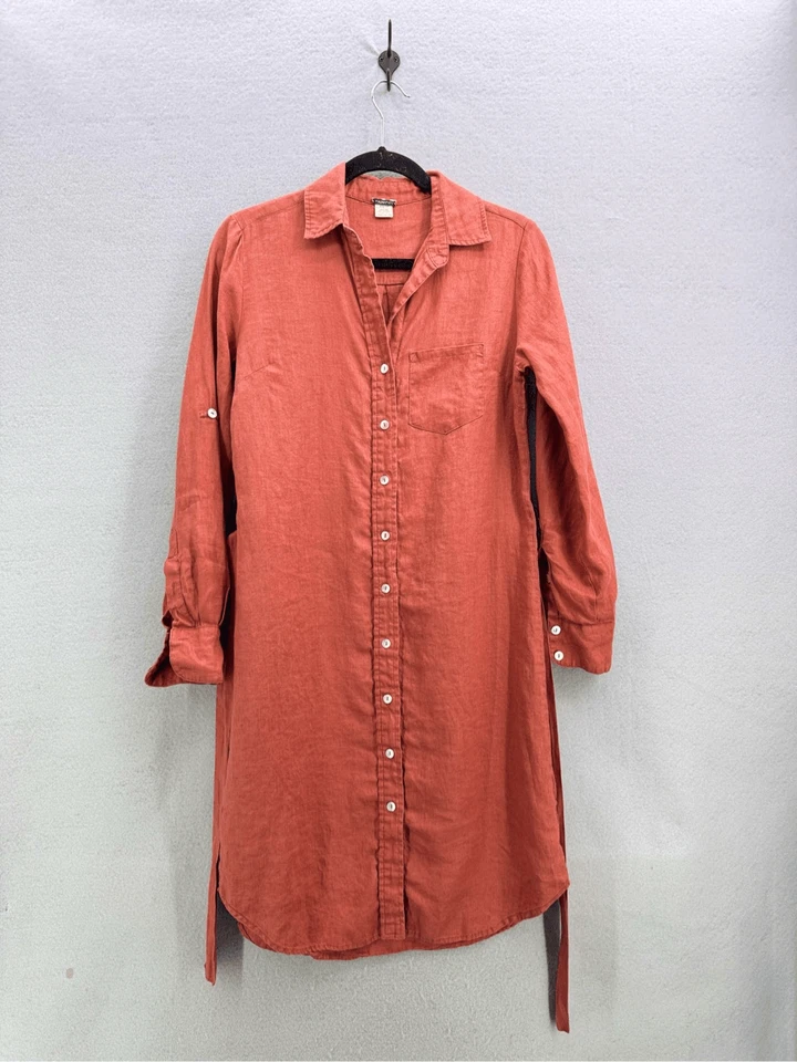 Vestido Magaschoni Mujer XS Terracota 100% Lino Gran Tamaño Enrollado Tab Cinturón Madre o Foto 2 de 4