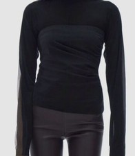  325 Helmut Lang Women's Black Long-Sleeve High-Neckline Blouse Top Size XS