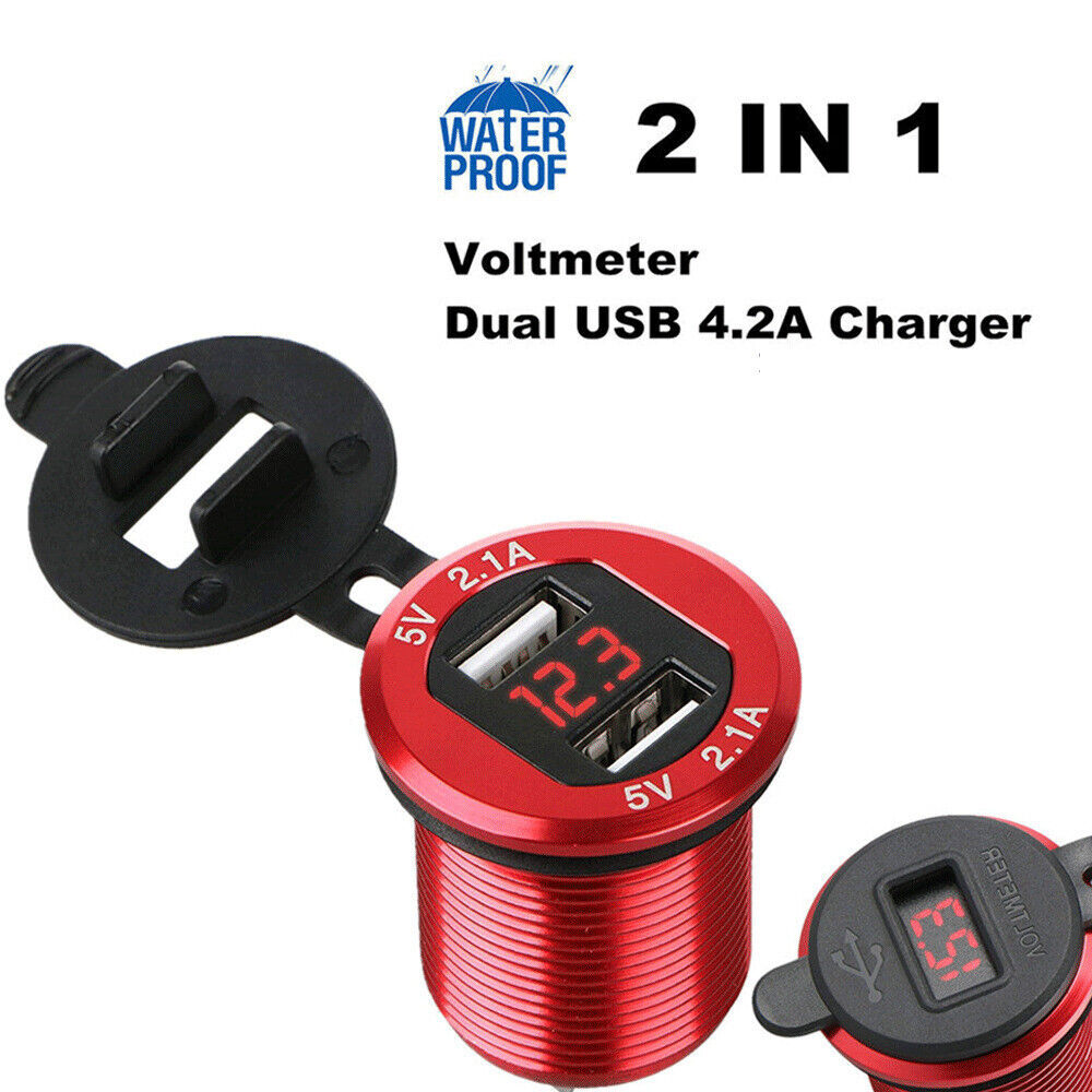 Dual Port USB Car Cigarette Lighter Charger Socket w/ Red LED