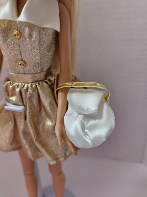 Barbie Clothes: Fashion Avenue Gold Dress With White Collar, Purse, White  Heels | eBay
