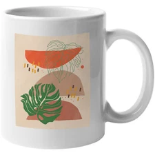 Coffee & Tea Mug, Aesthetic Minimalism Boho Tropical Leaves Art