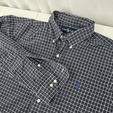 Ralph Lauren Custom Fit Black Blue Plaid Button Down Long Sleeve Mens Size 16 L