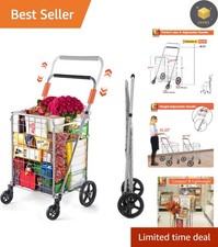 Multi-Use Folding Cart with Padded Handle - Strong  Lightweight Silver Design