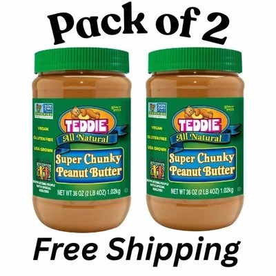 (2 pack) Teddie All Natural Super Chunky Peanut Butter, 36 oz