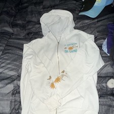 White Full Zip Hooded Fleece Hoodie w/ Pockets Mystical Graphic Print M