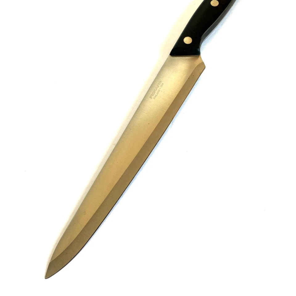 Cuchillo de cocina vintage FISKARS Finlandia de acero inoxidable hoja de 8" mango negro Full Tang Foto 2 de 4