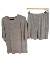 Womens Beige Matching 2Pc Pj Set Shirt And Shorts Size Medium Pajamas Textured