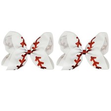 2 Pcs White Softball Glitter Hair Bow Clips, Baseball Cheer Hair Clips, 4.5" ...