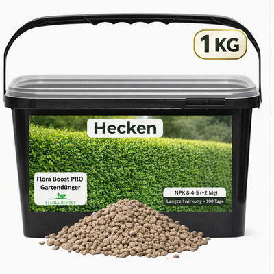 Heckendünger 1kg Flora Boost PRO NPK 8-4-5 Thuja Kirschlorbeer Dünger Langzeit