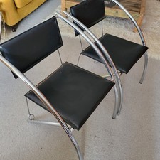 Set Two Vintage 1980's Postmodern Black Chrome Tubular Chairs