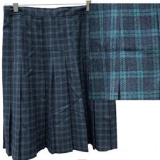 Vintage 90s REQUIREMENTS Tartan Pleated Skirt M Navy Blue Green Plaid High Waist