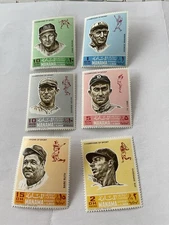 Manama Baseball Stamps Michel 153-158 Ruth DiMaggio Cobb Musial Wagner Sisler
