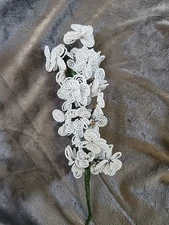 French Seed Bead White Flower Stems Glass Beads Vintage Hand Beaded 