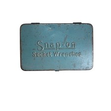 Vintage Snap-on Socket Wrenches Metal Tool Box Case Teal Blue Embossed Logo